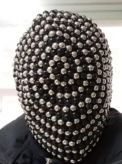 Night Club Dance Mask Hedgehog Headcover Thorn Bar DJ Performance Rivet Rhinestones Spikes