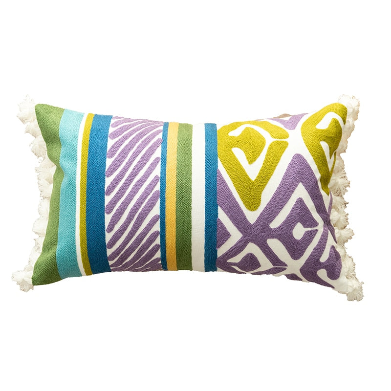 Leaf Cushion Cover Embroidered Abstract Geometric Pillowcase Tassels Fringe Square Pillow Cover 45x45cm/30x50cm Home Decoration