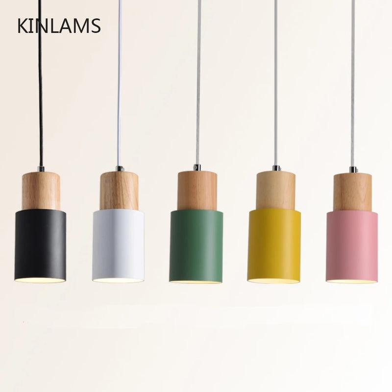 Designer Nordic Wire Kronleuchter Einfache Holzpendelleuchten LED Hängelampe Bunte Leuchte Küche Bar Hotel Home Indoor Decor