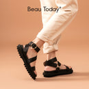 BeauToday Sandals Women Sheepskin Genuine Leather Ankle Strap Metal Ring Buckle Lady Summer Platform Shoes Handmade 38123