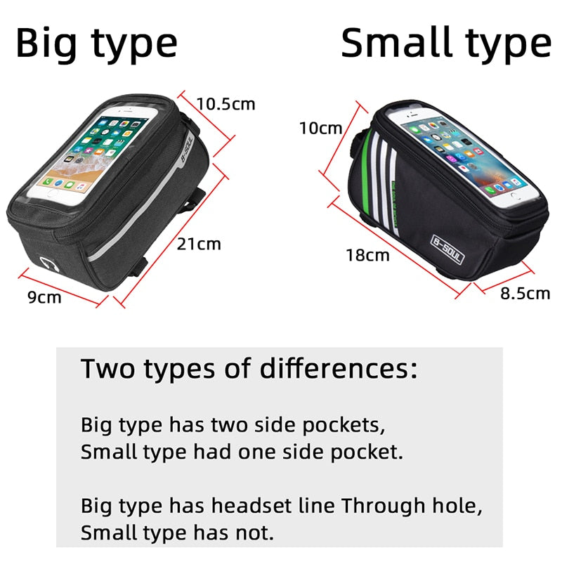 Waterproof Bicycle Pack Nylon Bike Cyling Cell Mobile Phone Bag Case 5.5&#39;&#39; 6&#39;&#39; Bicycle Panniers Frame Front Tube Bag Accessories