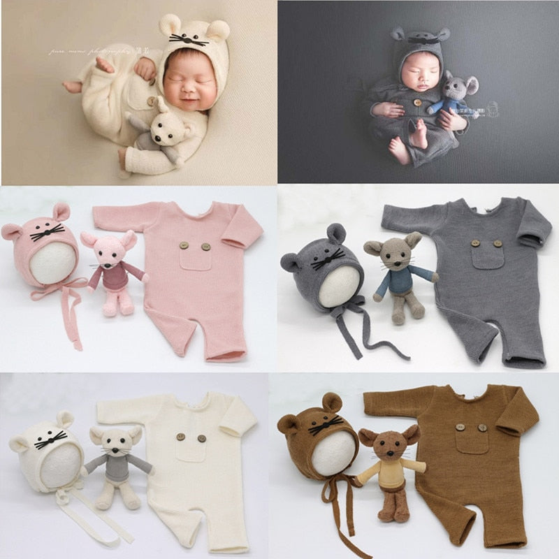 Atrezos para fotografía de bebés recién nacidos, muñeco de ratón, pelele para bebé, niño y niña, monos, traje de fotografía, accesorios de fotografía para estudio de bebés, ropa