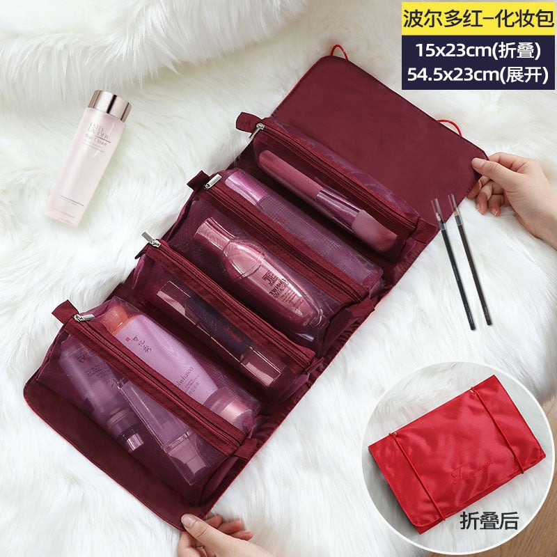 4PCS in 1 Cosmetic Bag For Women Zipper Mesh Separable Cosmetics Pouch Ladies Foldable Nylon Bag Rope Makeup Bag Kosmetyczka