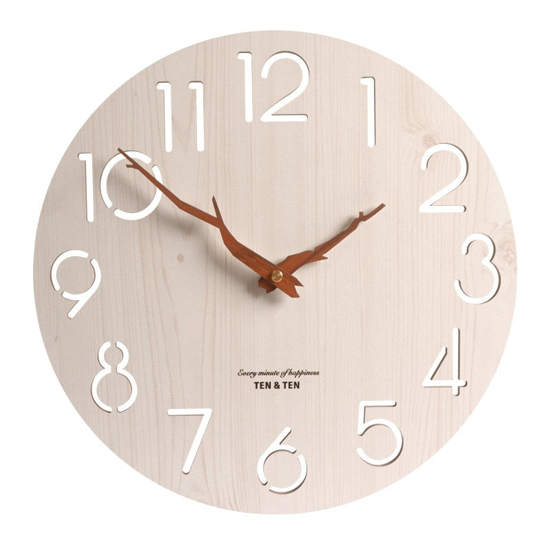 Reloj de pared 3D de madera, diseño moderno, decoración nórdica para habitación de niños, reloj de cocina, reloj de pared hueco artístico, decoración del hogar de 12 pulgadas