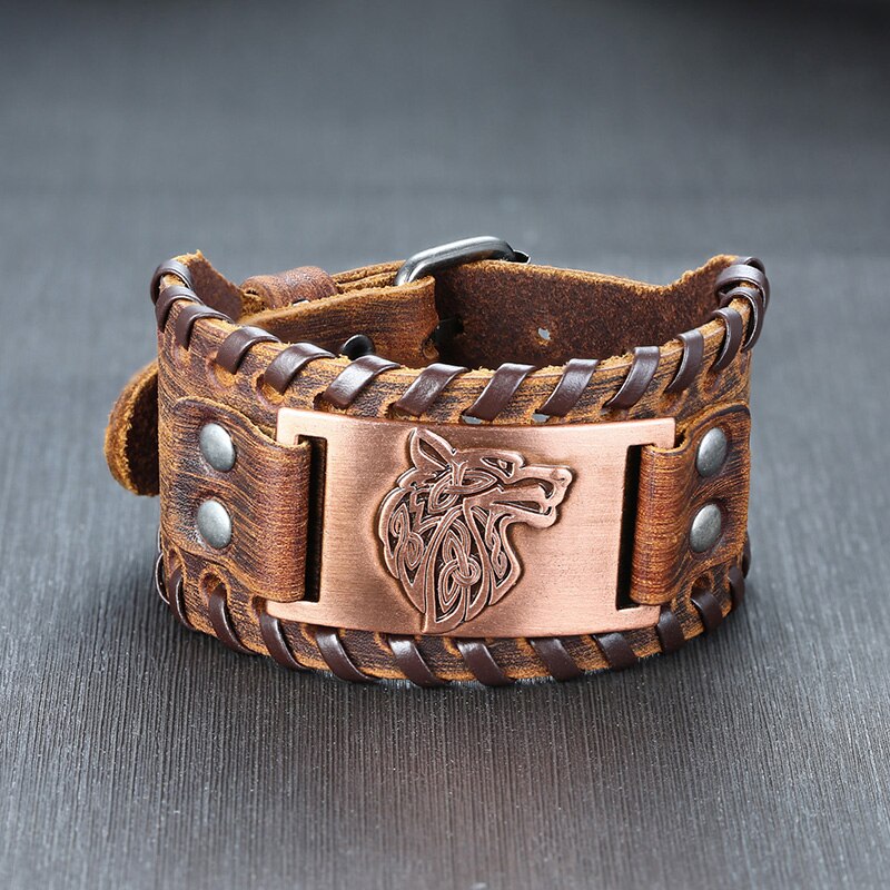 Vnox 26mm Wide Bracelets for Men Viking Icon Nordic Rune Hammer Wristband Black Brown Punk Rock Vintage Jewelry
