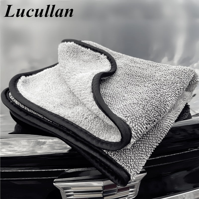 Lucullan 2021 New Launch Double Side Long Twist Pile/Terry Towel Super Absorbent Tools for Auto Microfiber Drying Towel