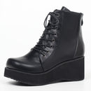 JIALUOWEI New Style Unisex Schuhe Punk Keilabsatz 7cm Pink Holographic Leder Halloween Kostüme Gothic Stiefeletten