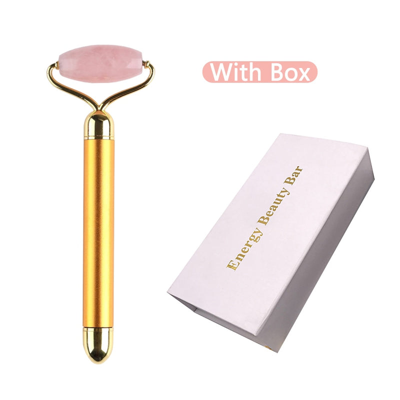 2 in 1 Electric Jade Roller Natural Rose Quartz Vibrating Massager Face Lift Slimming Wrinkle Removal Skin Tightening
