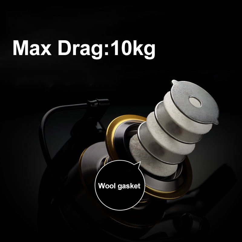 Fishing Reel HE 1000-7000 Series Max Drag 10kg Metal Line Cup Freshwater Long Throw Spinning Wheel