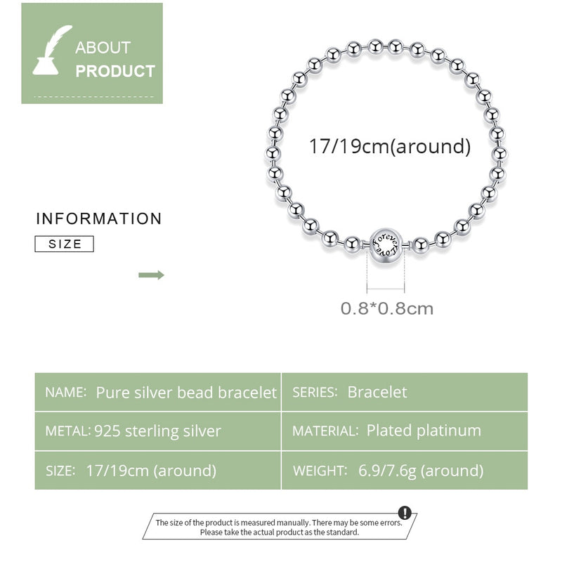 bamoer 925 Sterling Silver Pure Silver Round Bead Bracelet Forever Love Chain Women Fashion Basic Bracelets SCB208