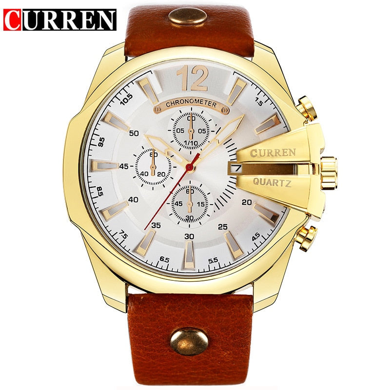 Men Luxury Brand CURREN New Fashion Casual Sports Watches Modern Design Quartz Wrist Watch Genuine Leather Strap Male Clock