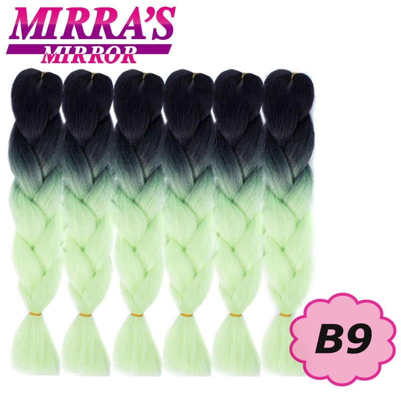 24inch Jumbo Braids Synthetic Hair For Box Braid Ombre Braiding Hair Extensions Three Tone Black Brown Blue Pink Mirra’s Mirror