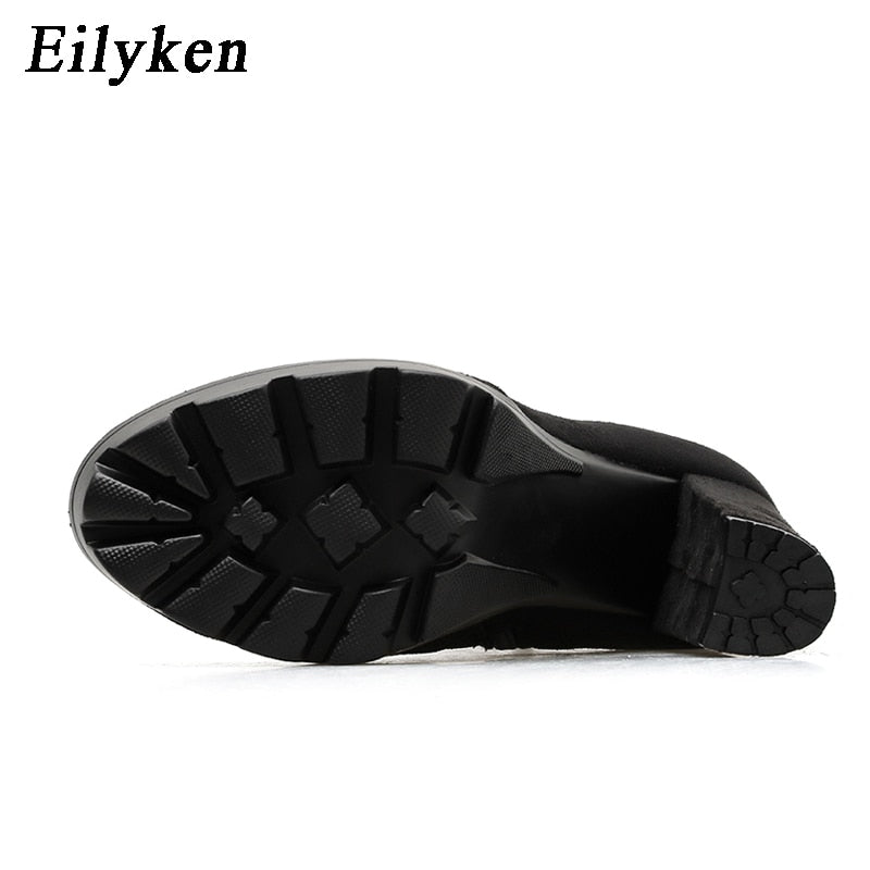 Eilyken 2022 nueva moda Otoño Invierno tacones altos botines mujeres tacón grueso plataforma botas señoras botas de trabajo tamaño 41 42