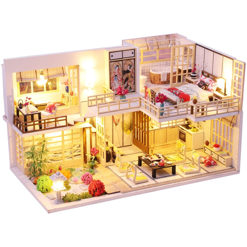 Kit de casa de muñecas CUTEBEE con muebles, luces Led, casa en miniatura Diy para construir una casa de muñecas pequeña, tiempo acogedor para niños, juguete para regalo