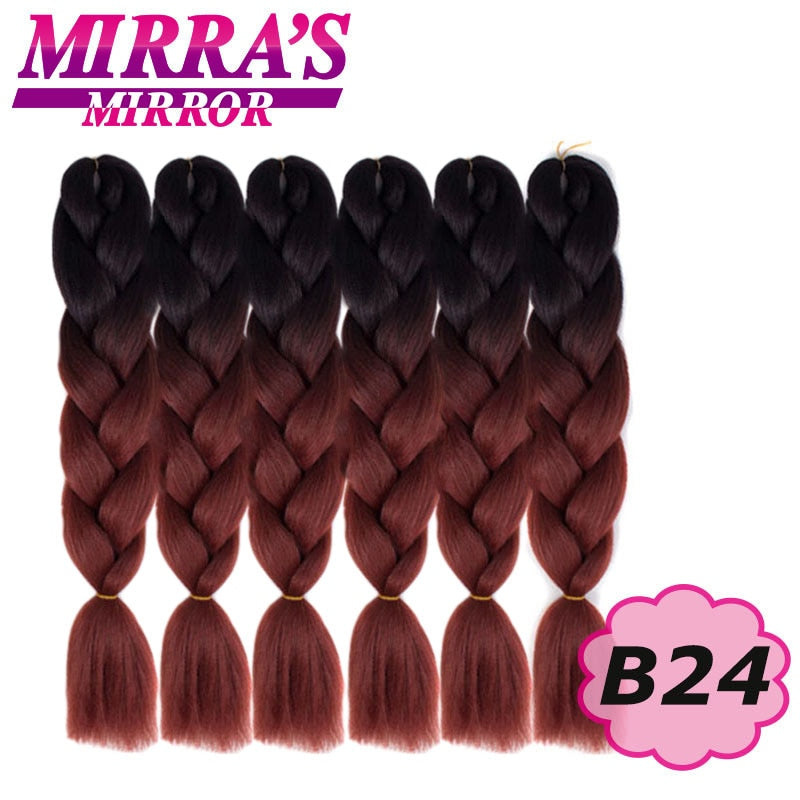 Trenzas Jumbo de 24 pulgadas, cabello sintético para caja trenzada, extensiones de cabello trenzado Ombre, tres tonos, negro, marrón, azul, rosa, espejo de Mirra