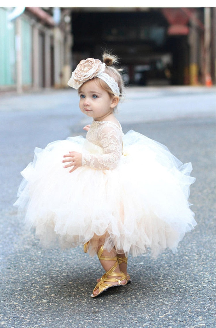 Champagne tul bebé recién nacido niñas vestido de bautismo 1er cumpleaños recién nacido princesa vestido de bautizo traje bebé niña Vestidos de fiesta