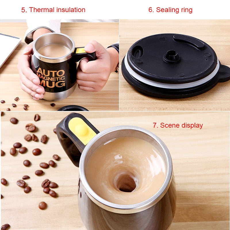 Taza de café esterring automática, taza magnética de acero inoxidable, tazas para mezclar leche, coctelera eléctrica perezosa inteligente, taza de café, regalo de 2 uds, 1 cuchara