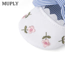 2022 Floral Embroidery Baby Shoes For Newborn Baby Girl Striped Bow First Walker Soft Soles Cute Toddler Anti-Slip Princess Shoe