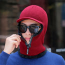 Hot Men Winter Knitted Hat With Zipper New Add Fur Lined Warm Brim Winter Hats For Men Keep Face Ear Warm Balaclava Cap