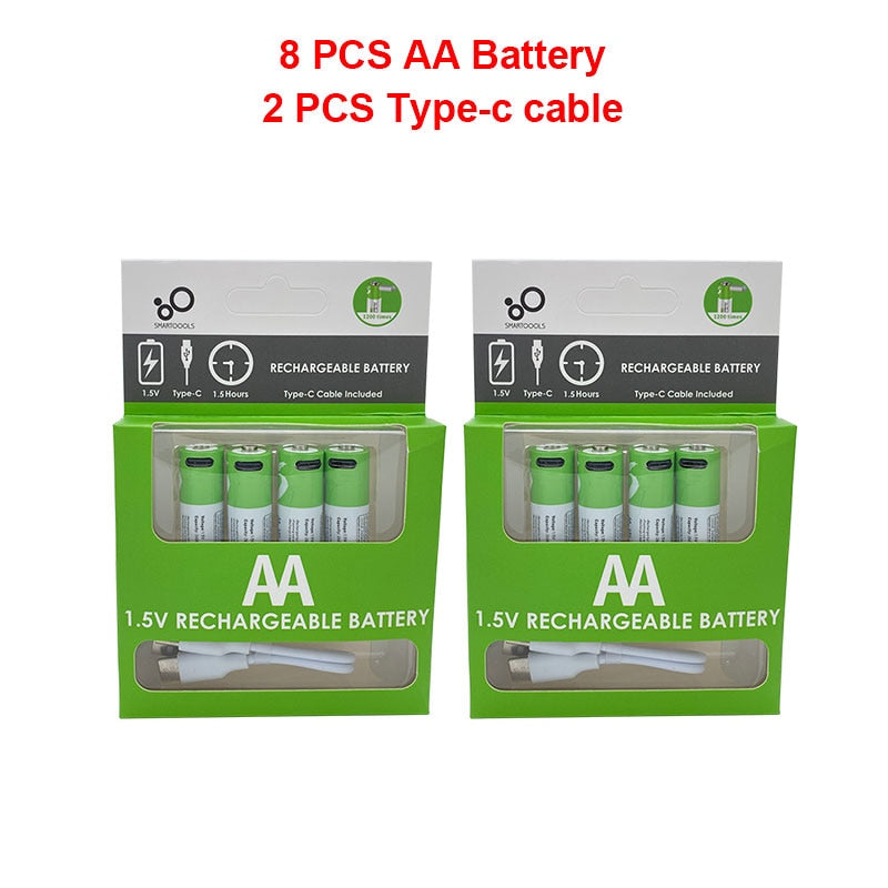 Nueva batería de iones de litio recargable USB AA 1,5 V 2600 mWh Original para ratón de control remoto ventilador pequeño batería de juguete eléctrica + Cable