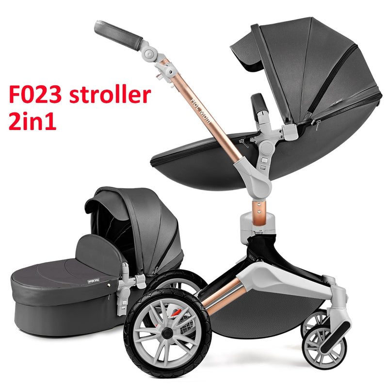 Hot Mom Kinderwagen 3 in 1 Reisesystem mit Stubenwagen und Autositz, Kinderwagen mit 360° Rotationsfunktion, Luxuriöser Kinderwagen F023