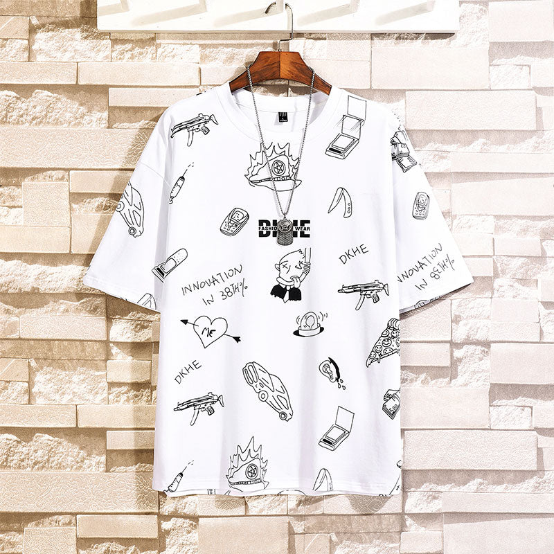 Camiseta de gran tamaño para hombre de Single Road 2022, camiseta de algodón con estampado completo de Anime Hip Hop, ropa informal japonesa para hombre, camiseta Harajuku para hombre