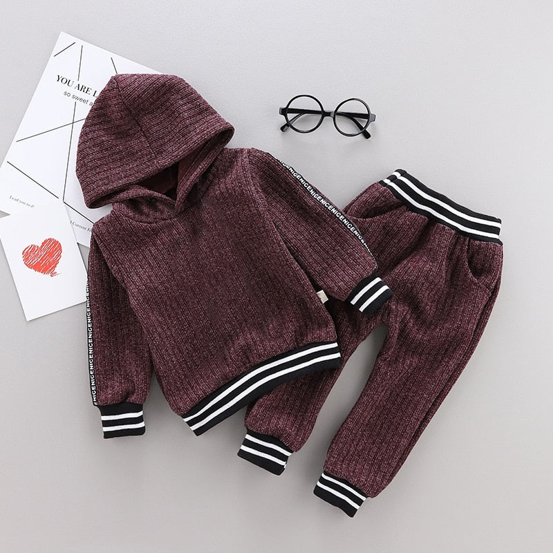 Toddler Clothing Soft Cotton Boutique Set Kids Boys Solid Long Sleeve Hoodie Tops Sweatsuit Pants Kids Outfit Set For 1-4 Years