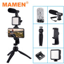 MAMEN Smartphone Vlogging Kits With Microphone Fill Light Tripod For Android/iOS Phones Professional Photography Studio Kits