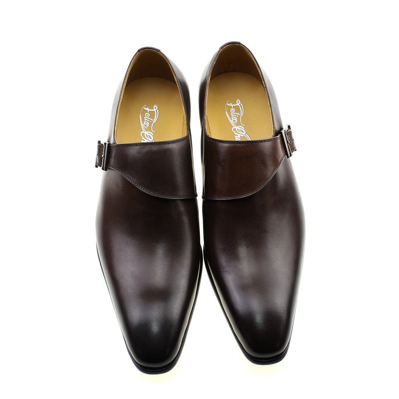 Tamaño 13 Diseñador de la marca Hombres Zapatos de vestir Clásico Cuero genuino Hebilla Monk Correa Hombres Marrón Negro Fiesta de oficina Zapatos formales para hombres