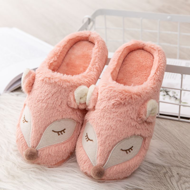 Indoor Home Floor Slippers Fox Women&#39;s Soft Shoes Warm Cute Animal Fox Winter Fur Home Slippers Women&#39;s Warm Cotton Slippers