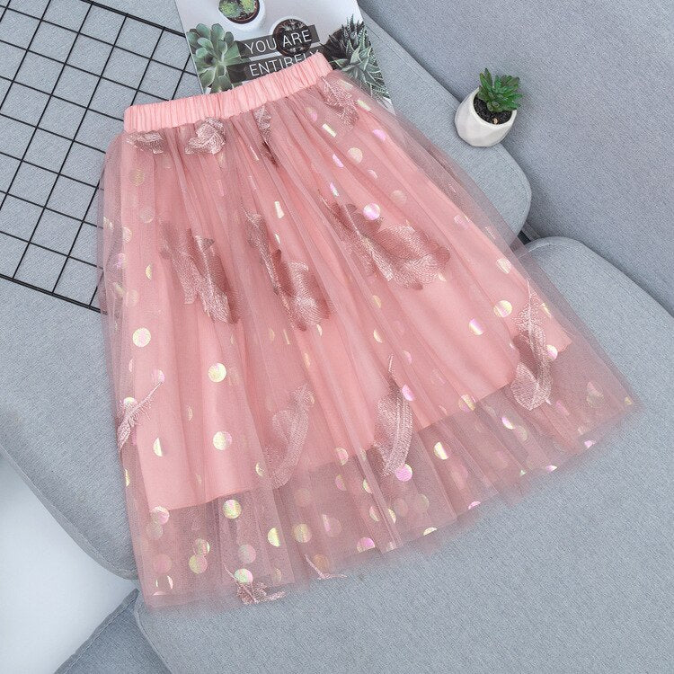 Teen Girls Skirts Embroidery Kids Sequin Skirt for Girls 2022 Summer Dance Long Skirt Princess Skirt Elastic Waist Child Clothes