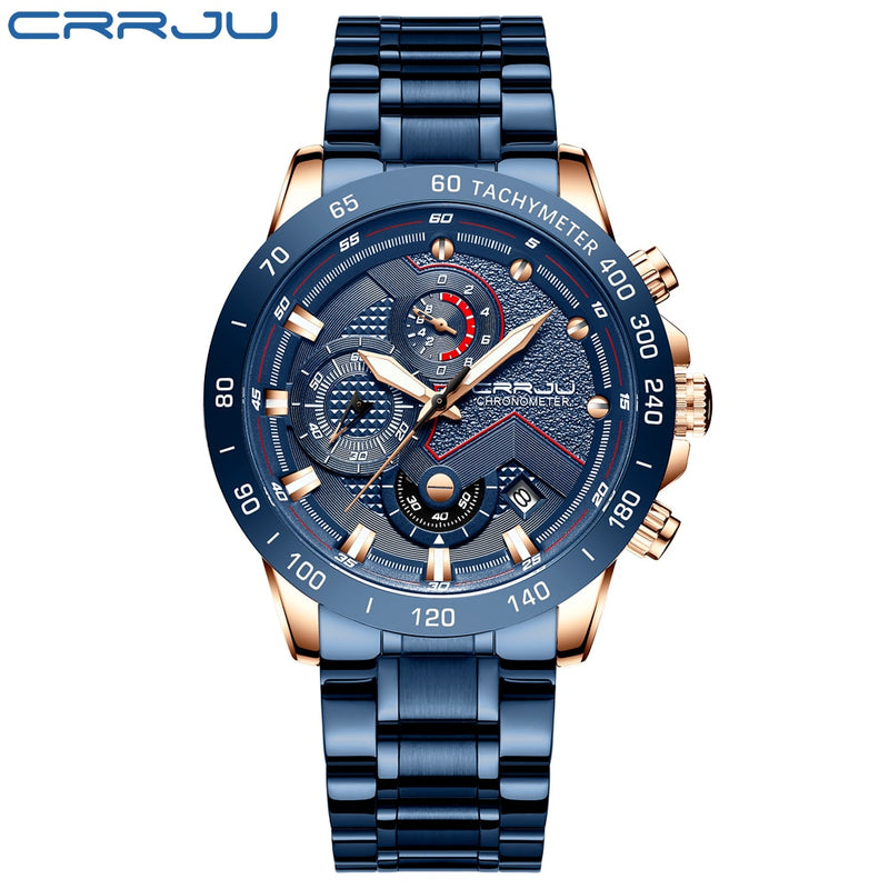 CRRJU 2021 New Fashion Mens Watches with Stainless Steel Top Brand Luxury Sports Chronograph Quartz Watch Men Relogio Masculino