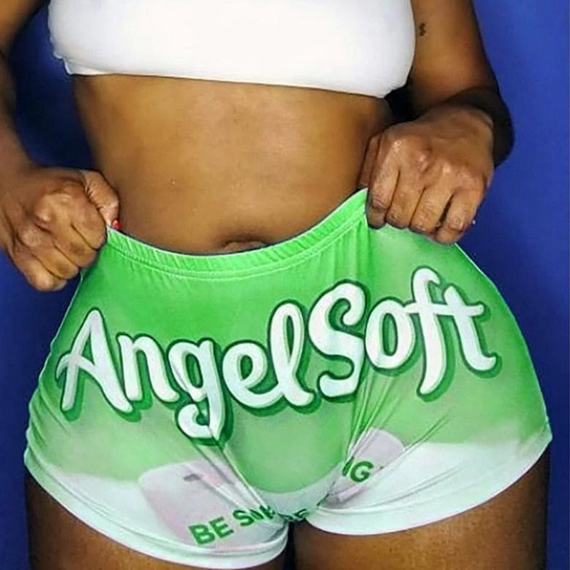Pantalones cortos elásticos de cintura alta para mujer, pantalón Sexy, con estampado de letras, estilo nuevo de verano
