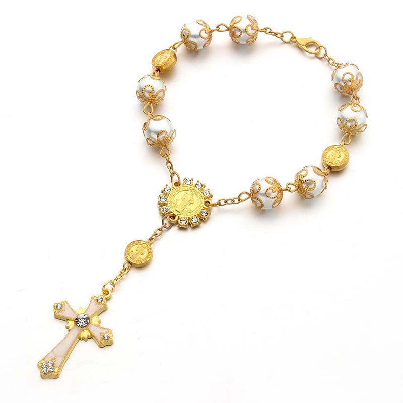 10pcs Top Quality Catholic Rosary Necklace Glass Pearl Beads Decade Rosary Pendent For Women Drilled Cross