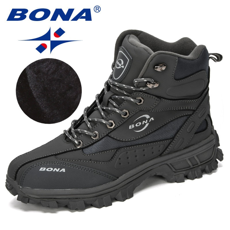 BONA, nuevos diseñadores, zapatos de cuero de acción, zapatos de escalada y pesca, zapatos de hombre para exteriores, botas altas de invierno para hombre, cómodas de felpa