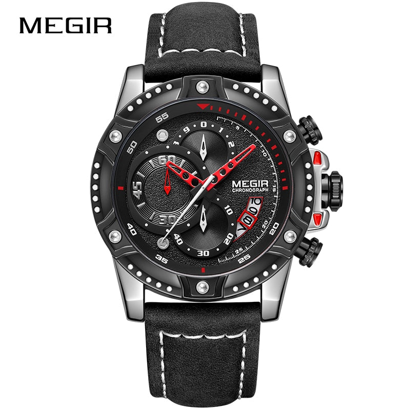 MEGIR Creative Quartz Wristwatch Men Watch Waterproof Leather Men&