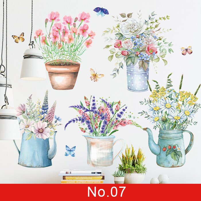 24 estilos Serie de plantas Pegatinas de pared para sala de estar Dormitorio Hojas verdes Calcomanías de pared extraíbles Vinilo DIY Murales ecológicos