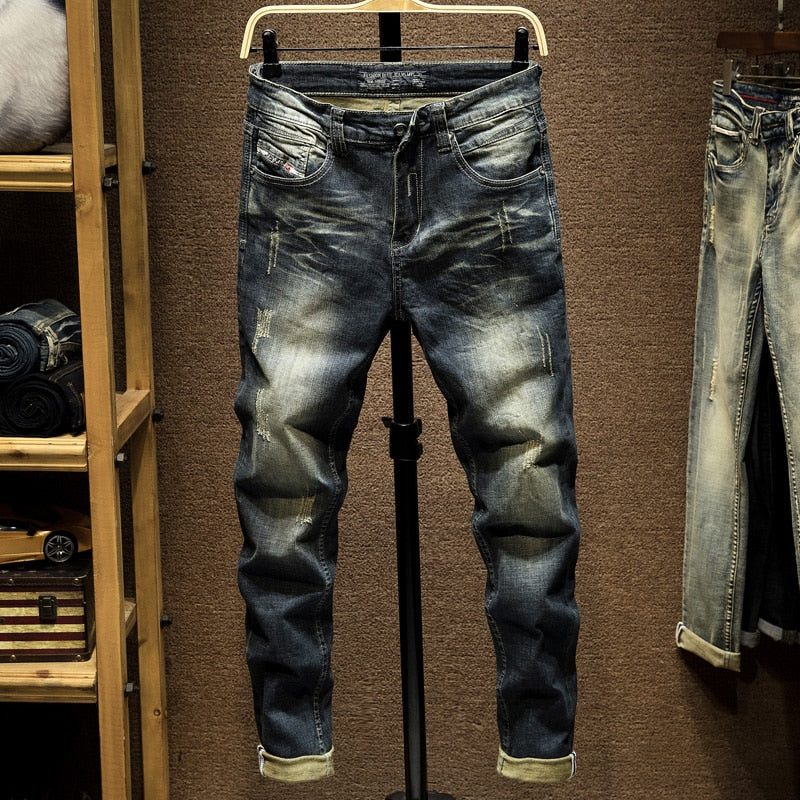 Jeans Herren Jeanshose Slim Fit Retro Stretch 2021 Frühlings- und Herbsthose für Herren Streetwear Moto Biker Jeans Hohe Qualität