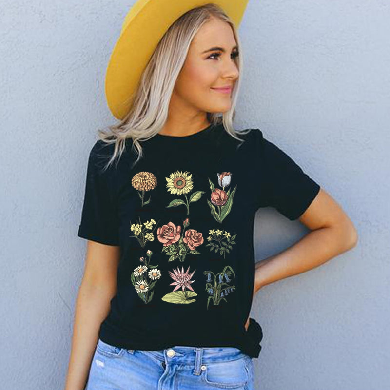 Wildflower T Shirt Women Sunshine Plant Rose Save Bees Girls Tee shirt Ladies Tops Femme Clothing Graphic Tees Woman T-shirts