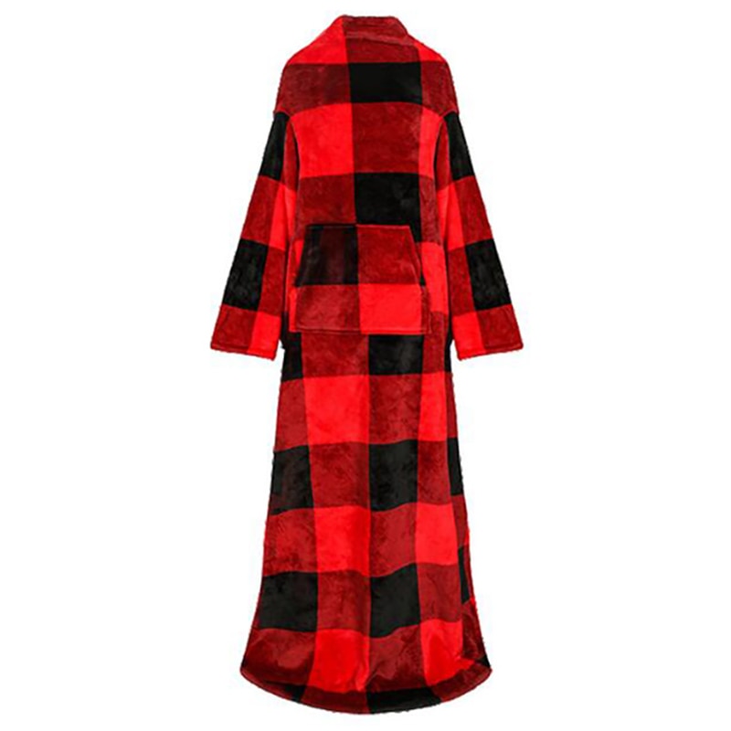 Plaid Sofa Blanket Winter Warm Soft Wearable Fleece Weighted Blanket With Sleeves Travel Thick Plush Lazy Long TV Blanket