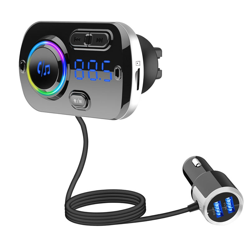 JaJaBor Bluetooth 5,0 Carkit manos libres transmisor FM AUX Audio reproductor de coche A2DP reproductor de MP3 inalámbrico para coche compatible con reproducción de tarjeta TF