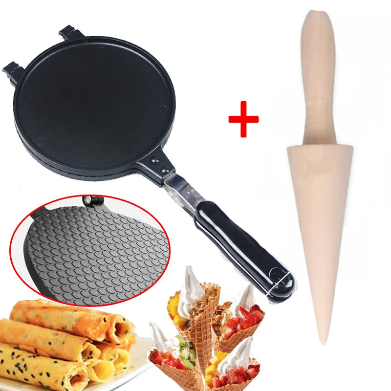 Waffles de tortilla antiadherentes con modo de rollo de huevo para hornear pasteles, utensilios para hornear de aleación de aluminio, máquina crujiente, molde para tortillas, herramienta para hornear