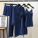 Kimono Robe Gown Women Lace Pajamas Sets Veste Polaire Suit Nightwear Bathrobe Summer Sleepwear Loose Pyjamas Pour Femme