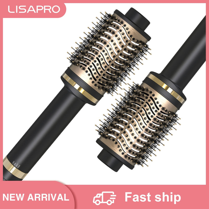 Cepillo de aire caliente LISAPRO 3,0, cepillo alisador de pelo de un paso, secador de pelo y herramienta de estilismo, rizador de oro negro, peine eléctrico