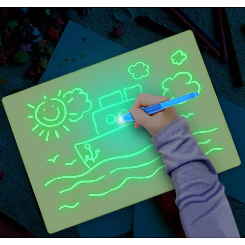 Magic Luminous Drawing Board Children Toy Tablet Draw In Dark Magic Light-Fun Fluorescent Pen Children Educational Toy For kids