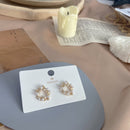 MENGJIQIAO New Elegant Hollow Pearl Flower Sweet Circle Stud Earrings For Women Fashion Cute Party Bijoux Brincos Jewelry Gifts