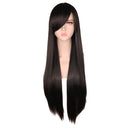 QQXCAIW Long Straight Cosplay Red Black Puprle Pink Blue Sliver Gray Blonde White Oragen Brown 80 Cm Synthetic Hair Wigs