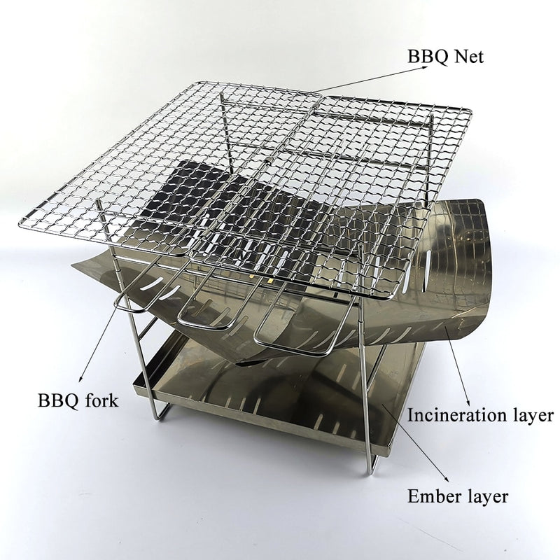 Nuevo estante de incienso plegable ultraligero de acero inoxidable, parrilla portátil para acampar, barbacoa, incinerador, estufa de leña, herramientas para exteriores