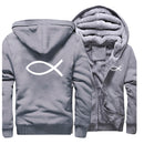 2022 Winter Mens Thick Sweatshirt Christian JESUS fish Hoodies  Brand Zipper Jacket Warm Fleece Thicken Coat Casual Streetwear