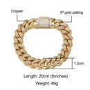 Hip Hop Heavy Iced out 12MM Big Box Buckle Cuban Chain Copper AAA+ Cubic Zirconia Stones Bracelet For Men Rapper Jewelry